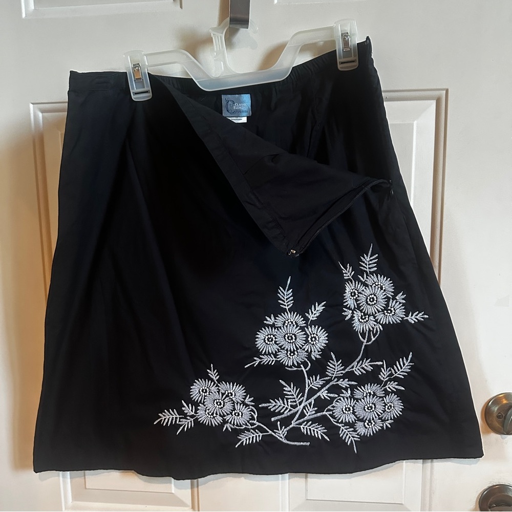 Black Skirt w/Floral Embroidery